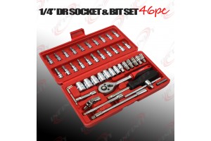 46PC 1/4" Inch Dr Socket & Bit Set Ratchet Star Hex Philips Flexible Extension 